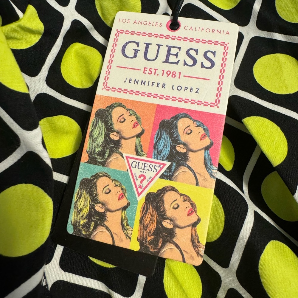 Guess Vibrant Lime and Black Patterned Long Sleeve Dress - Picture 2 of 12